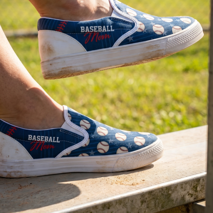 Baseball Mom Game Day Slip-On Sneakers